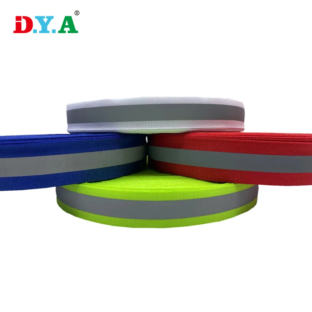 Orange white yellow red blue customize color reflective polyester webbing safety tape for outdoor