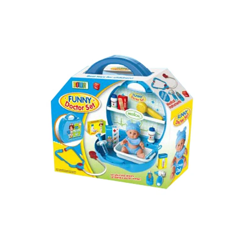 Blue suitcase child doctor 18 pieces plastic medical pretend toy set