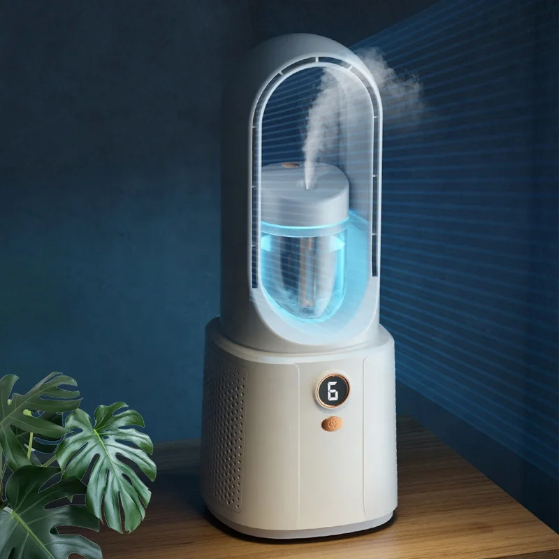 USB Electric Bladeless Table Fan Night Light Water Cooled Summer Spray Mist Air Humidifying Leafless Ventilator Car Bedroom