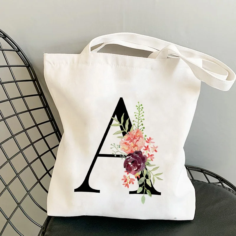 26 Letter White Canvas Handbag Shopping Tote Bags Eco Reusable Large Shopper Bag for Women Handbags (1600315291155)
