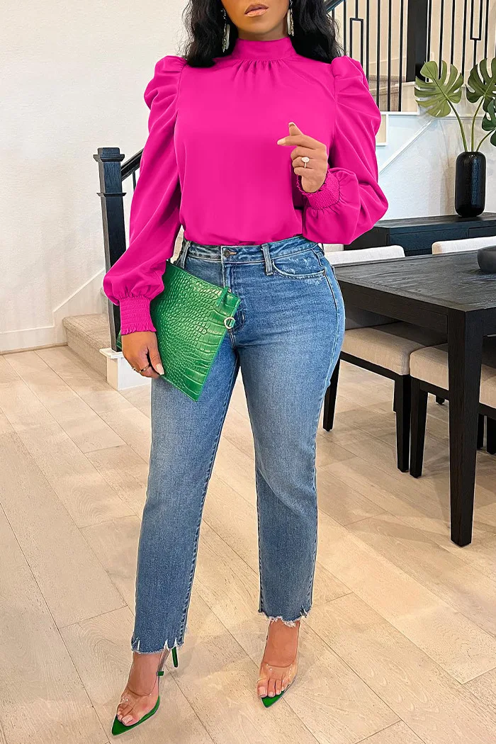 GX231B Fashion 2023 Spring Ladies Fashion Tops Long Puff Sleeve Blouses Women Shirt