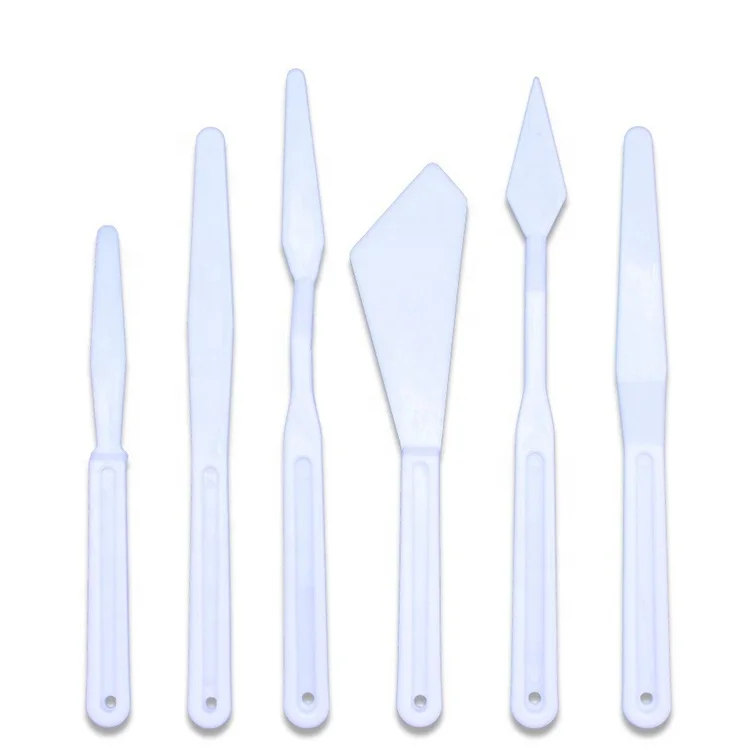 Wholesale Crafts Supplies Ceramic Tools 6pcs different size white plastic palette knife set with painting