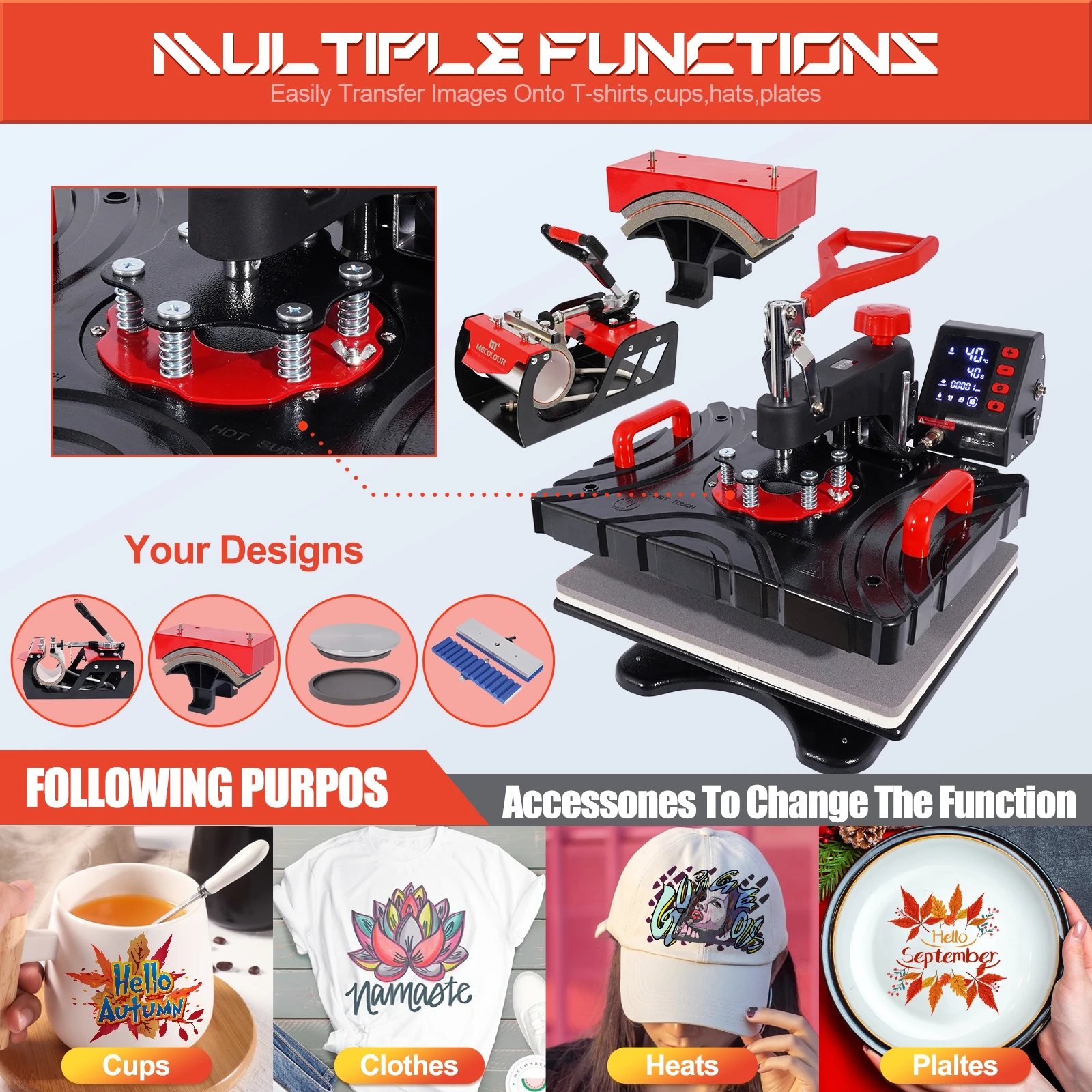 Multifunctional Combo 10 In 1 Heat Press Sublimation Machine With Mug Plate Hat Press For t-Shirt