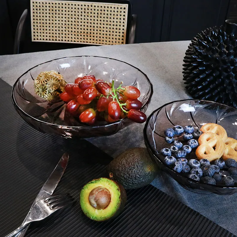 Home And Hotel Decoration Crystal Purple Glass Dessert Plate Round Cake Plate Glass Fruit Plate Set