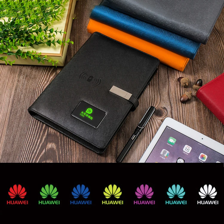 A5 Size Notebook 5w Wireless 10000mah Charging Power Bank Diary Planner Notebook With Lighting Logo and USB