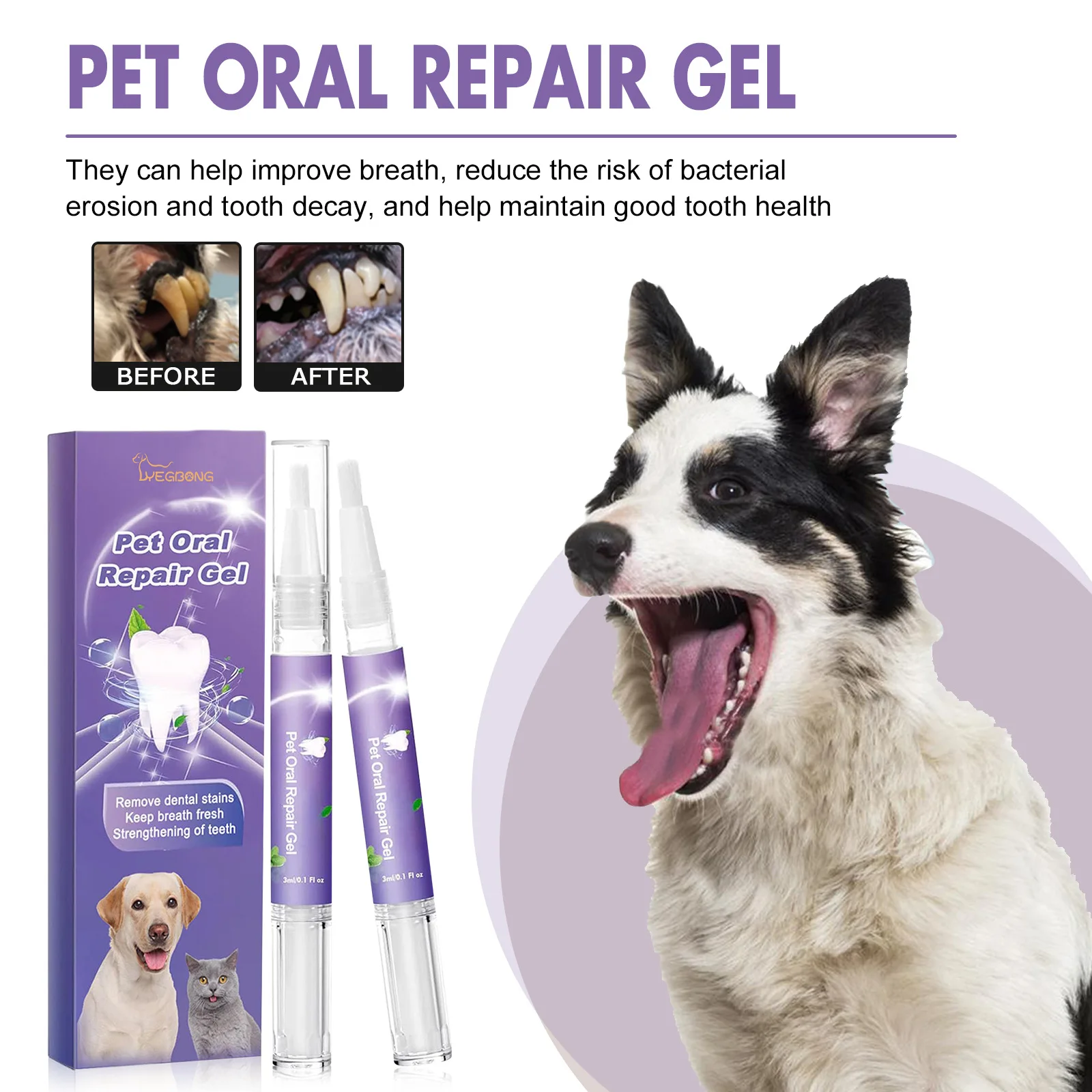 2024 Hot Pet Oral Repair Gel Deep Cleaning Dog Cat Teeth Stain Oral Care