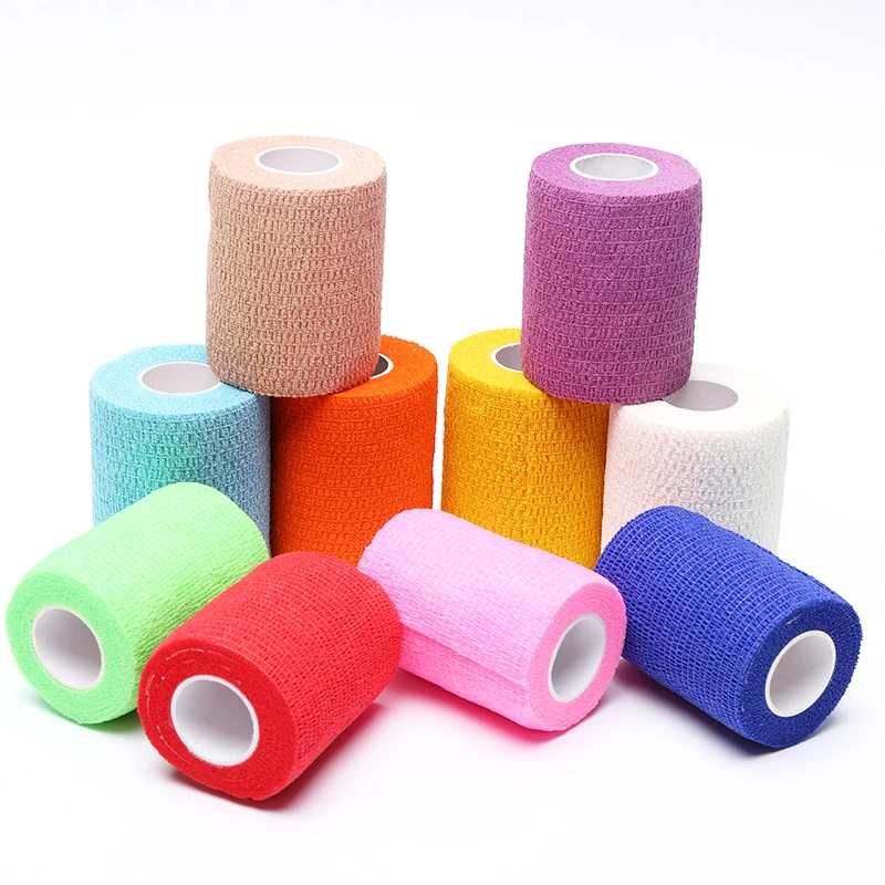 Custom logo medical single use 2.5x4.5m cotton colorful self-adhesive cohesive crepe bandage for animals and pets