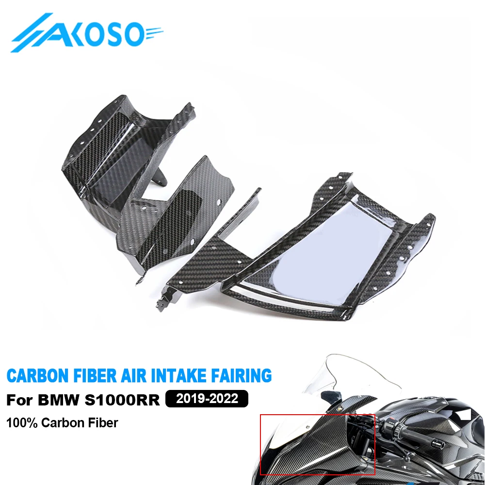 AKOSO 100% 3K Full Dry Carbon Motorcycle Front Carbon Fiber Air Intake Fairing for BMW S1000RR 2019-2022