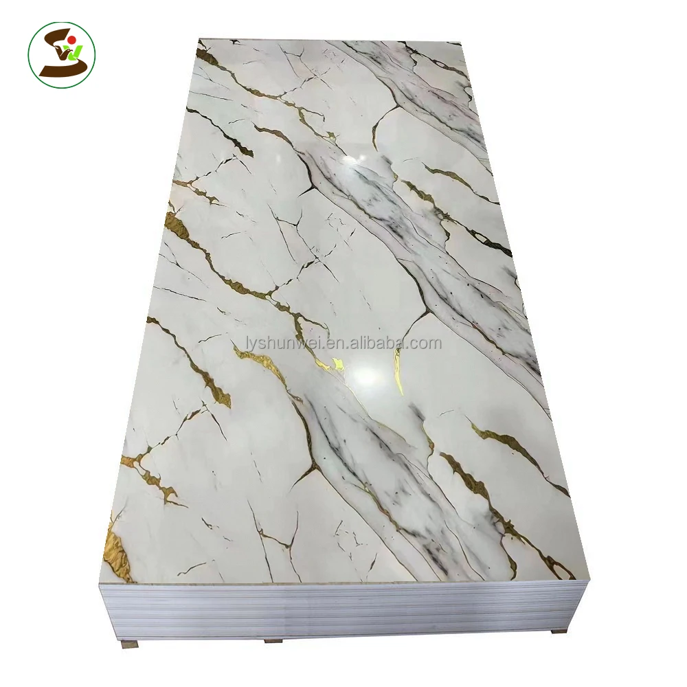 hot selling 4x8ft 3mm waterproof plastic sheets marble alternative plate white gold uv pvc marble wall panel