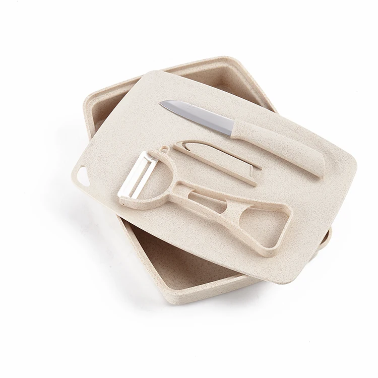  4 Pcs Home Picnic Mini Ceramic Peeler and Fruit Knife Set with Small Cutting Board