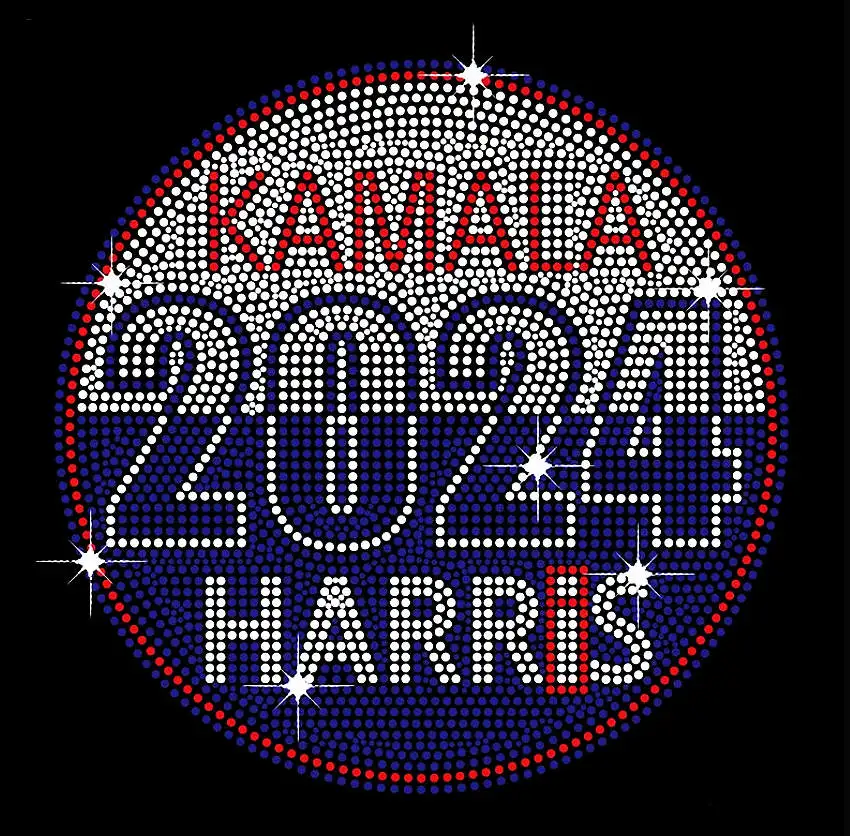 2024 New arrival Kamala Harris rhinestone heat transfers ready to press letter crystal t shirt hoodie transfers