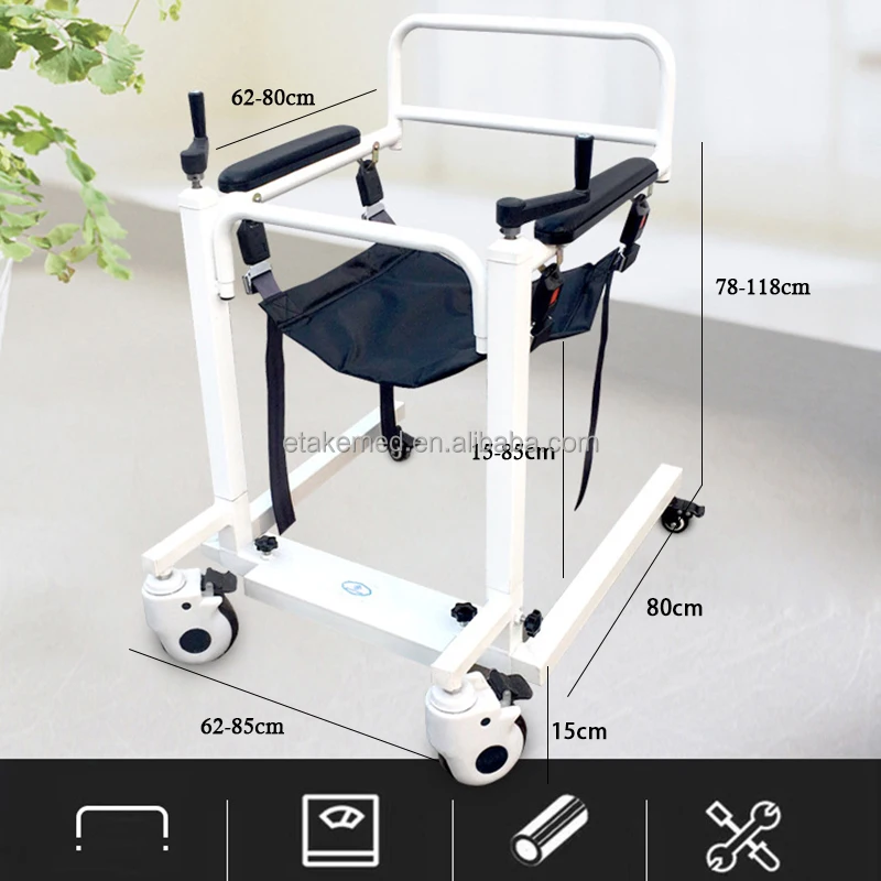 Transfer Medical Equipment Patient Transport Seat Height Adjustable Commode Seat Wheelchair Disabled Chair
