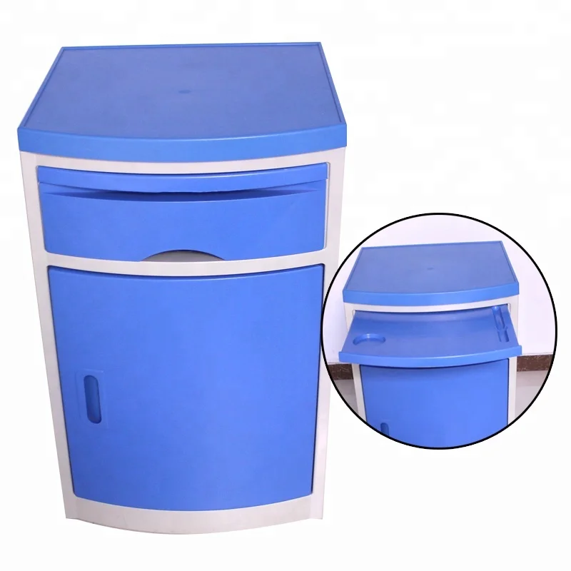 hot sale ABS hospital bedside locker blue color cabinet with brake wheels