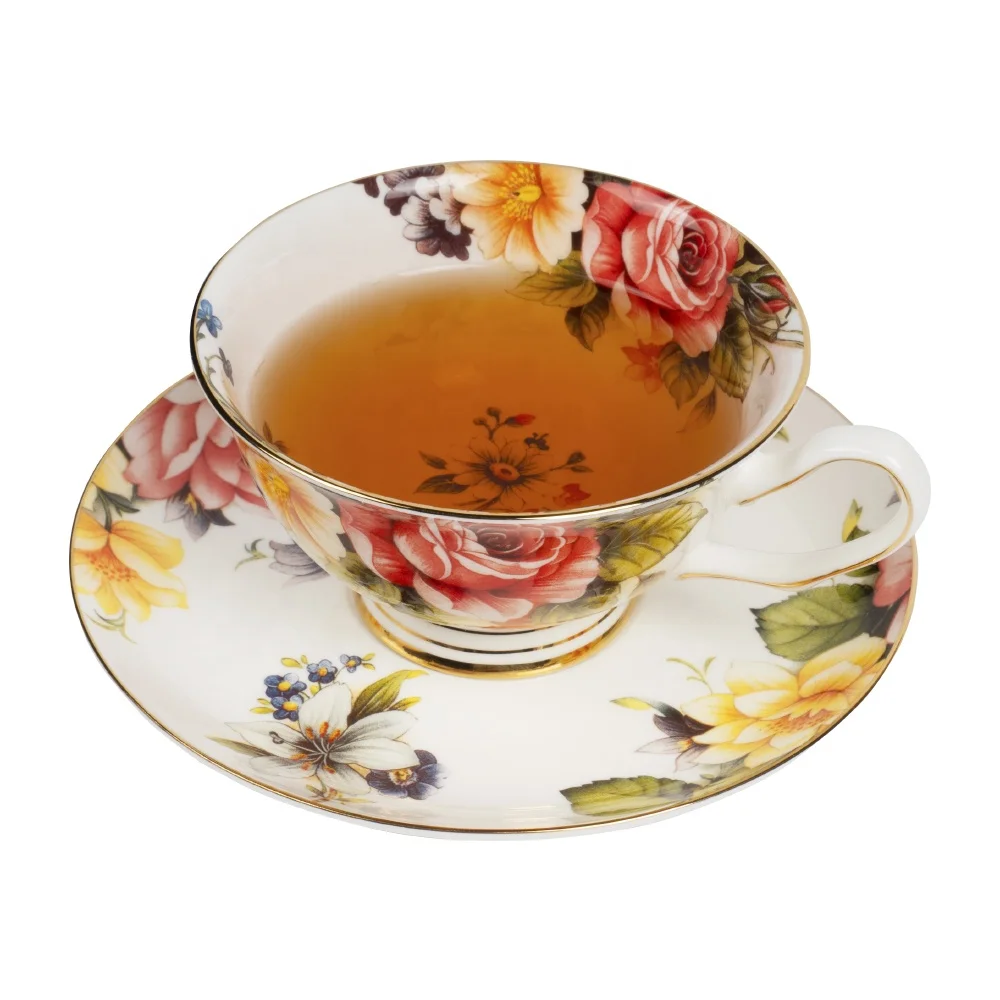 Пара из костяного фарфора чашки и блюдца кофе Cup-6.8oz королевская серия красивые цветы * 2 комплекта