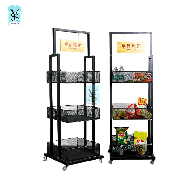 New Arrival Single Side Wall Mesh Black Grid Spinner Rack Panel Hanging Store Storage Basket