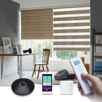 Моторизованные жалюзи с зеброй работают Alexa через концентратор дистанционное управление наполовину затемняющий жаккардовый тканевый шторы