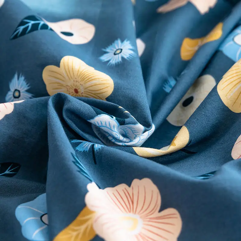 blue flowers plain printed duvet cover sets bed sheet washed bedding set