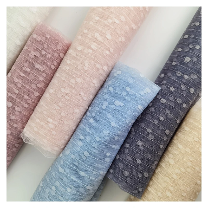 Dream style 100%Nylon tulle net fabric Stripe Dot pattern voile fabric white for tulle dress kids