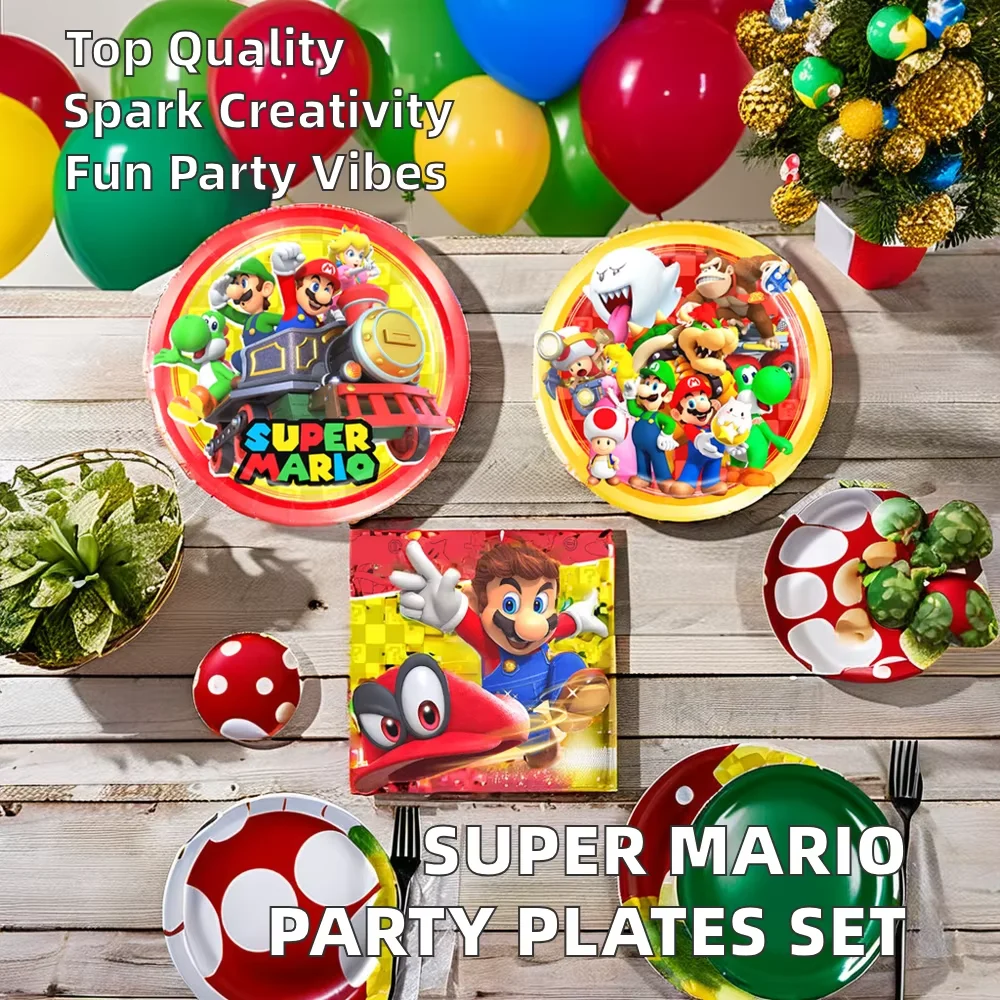 Супер Марио PartyTheme Мультяшные пластиковые бумажные тарелки 7 дюймов и 9 для детского дня рождения Хэллоуин рождественские фестивали