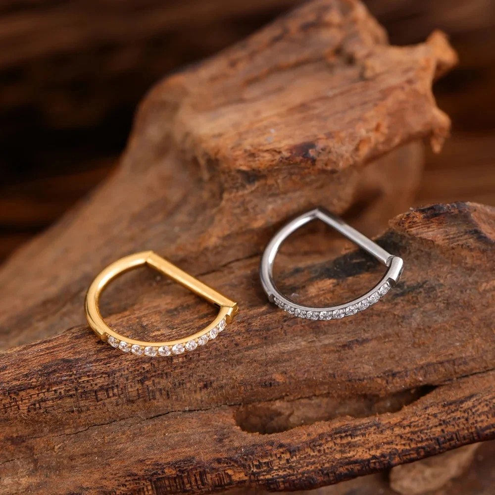 316L Stainless Steel D Shape Nose Ring Earrings 16G CZ Paved Half Ring Ear Cartilage Tragus Helix Conch Piercing Jewelry