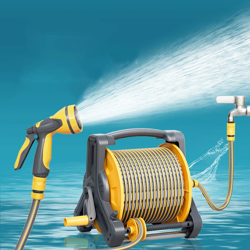 DD3457 High-pressure Water Gun Car Storage Rack Reels Nozzle Sprinkler Watering Flowers Portable Garden Hose Reel With Hose