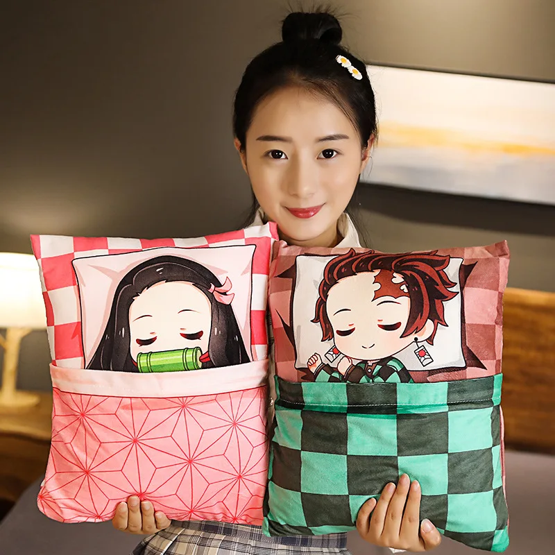 Unisex 36*27CM Anime Open Quilt Demon Slayer Pillow Stuffed Cartoon Characters Cushion Cute Style PP Cotton Filling Kids Seat