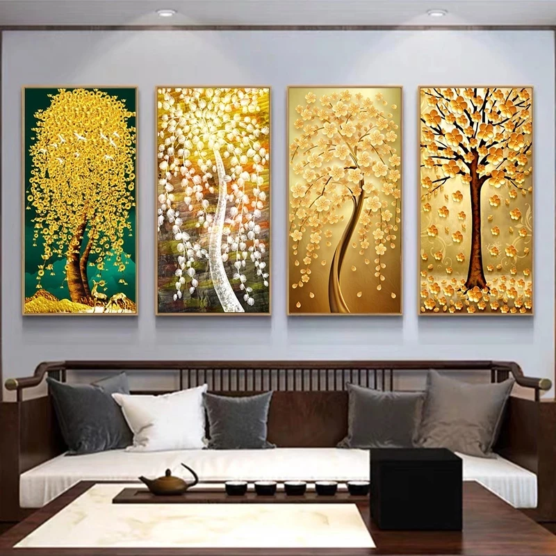 Modern Home Decor Cuadros Golden Money Tree Landscape Poster Picture Print abstract money tree painting canvas