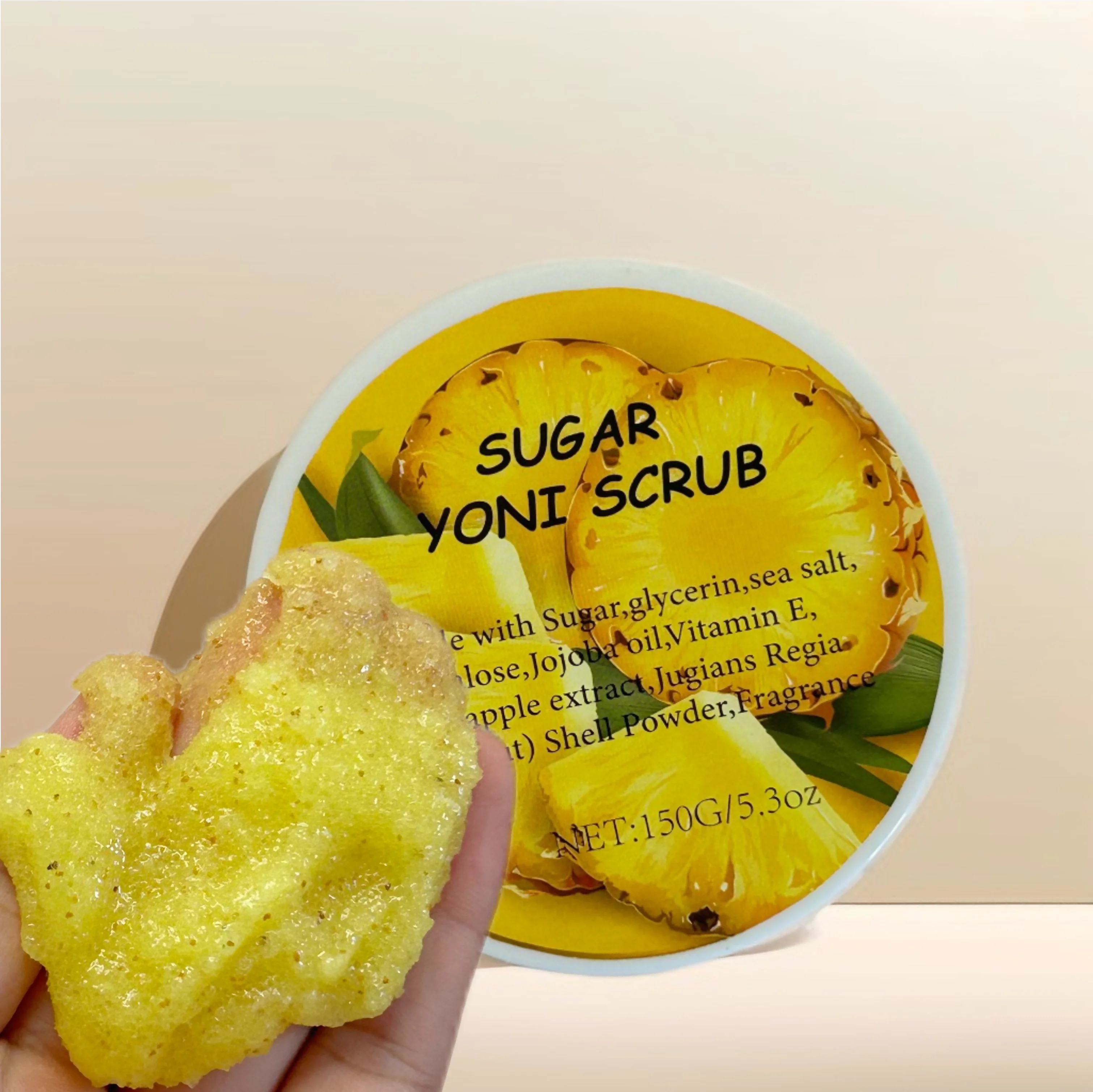 Женский скраб для тела Yoni Sugar 150 г с pH-балансом уникальной этикеткой и привлекательным ароматом