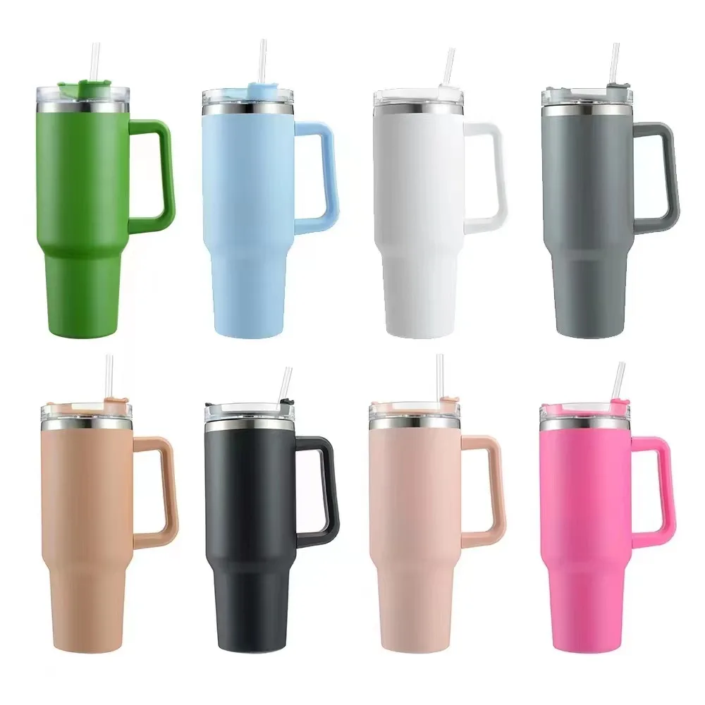 40 oz  Stainless Steel Tumbler Travel Coffee Mug with Handle and Straw