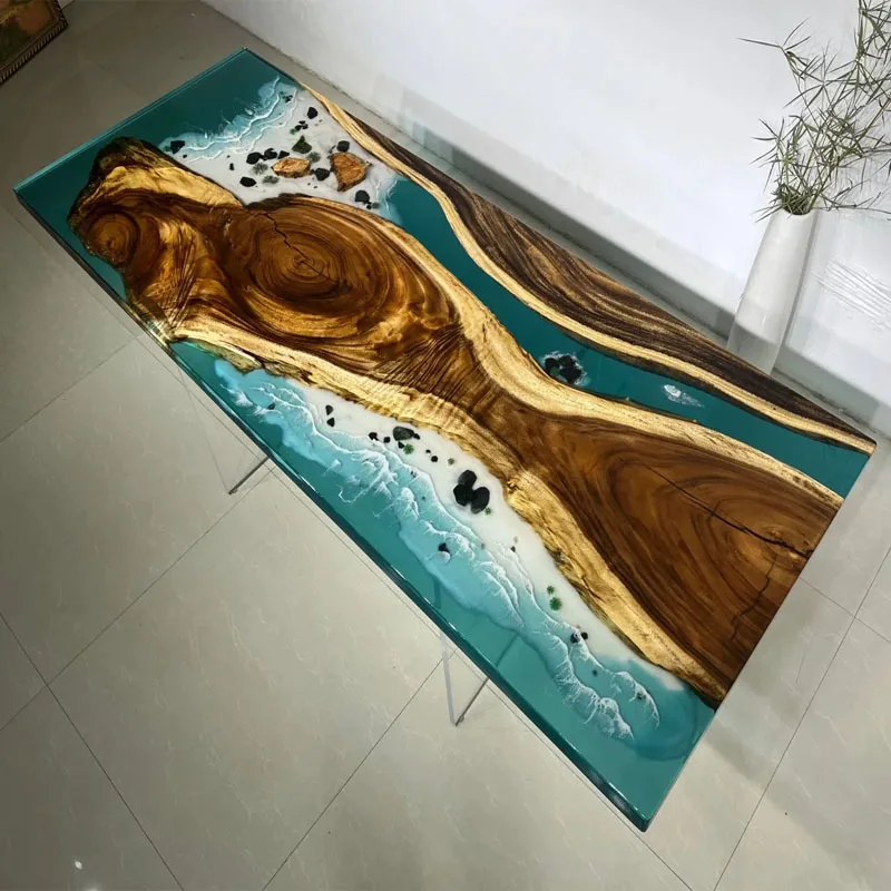 Factory Price Custom Epoxy Resin River Table Top Live Edge Natural Wood Dining Table
