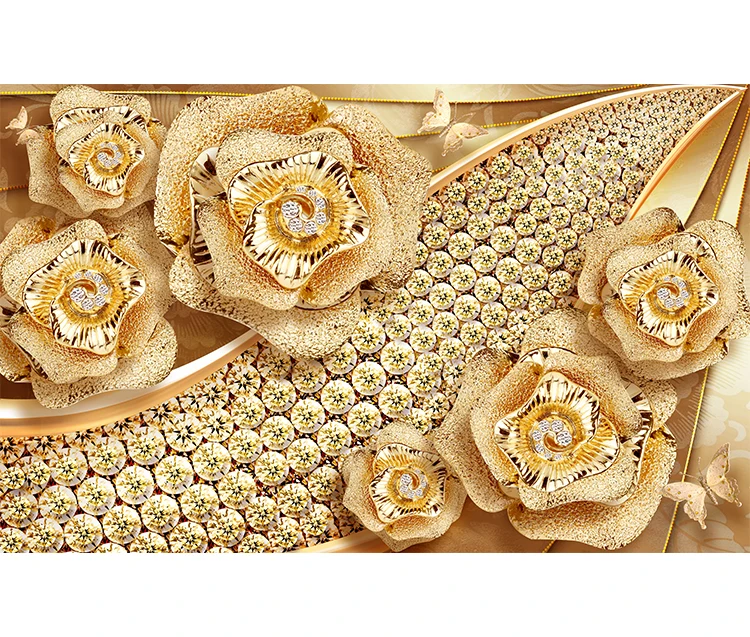 3d Mural Luxury Golden Flower Jewelry Wall Papers  Rose Home Decor 3d Wallpaper