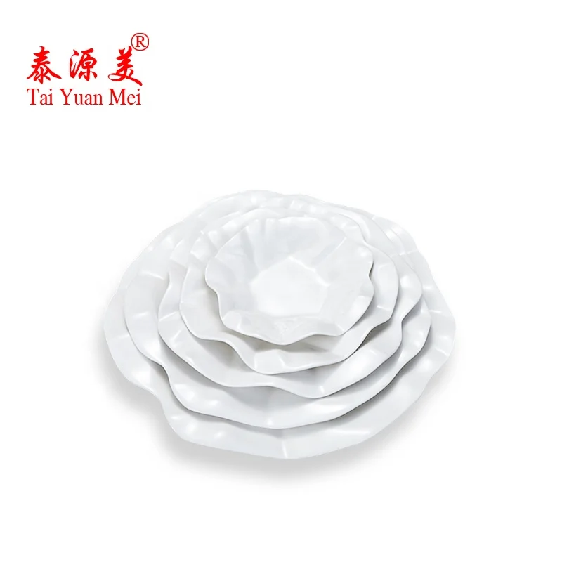 Оптовая продажа, китайская посуда, небьющиеся тарелки из 100% меламина для пищевых продуктов, тарелки в форме цветка