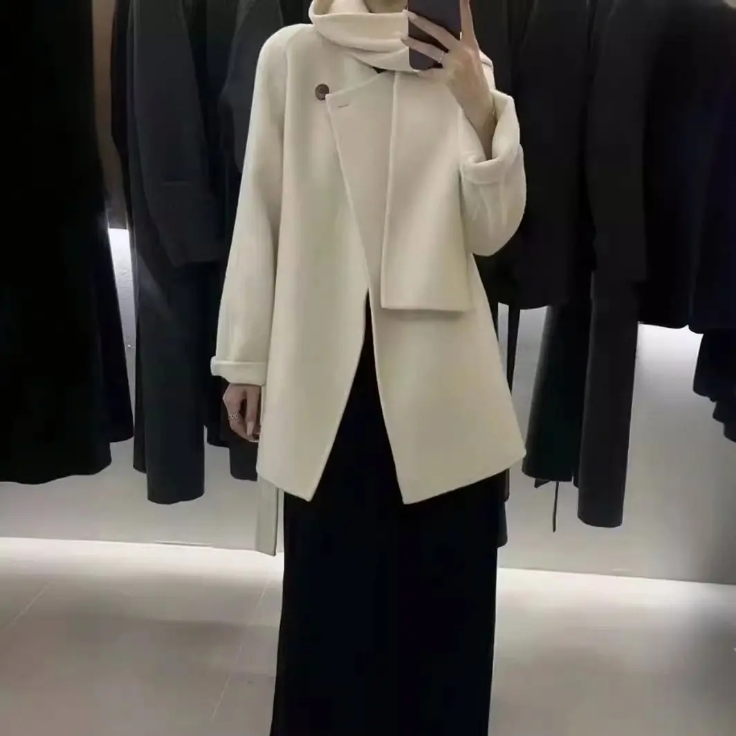 High-grade scarf detachable two-way loose double-sided wool coat with one button New woolen coat New