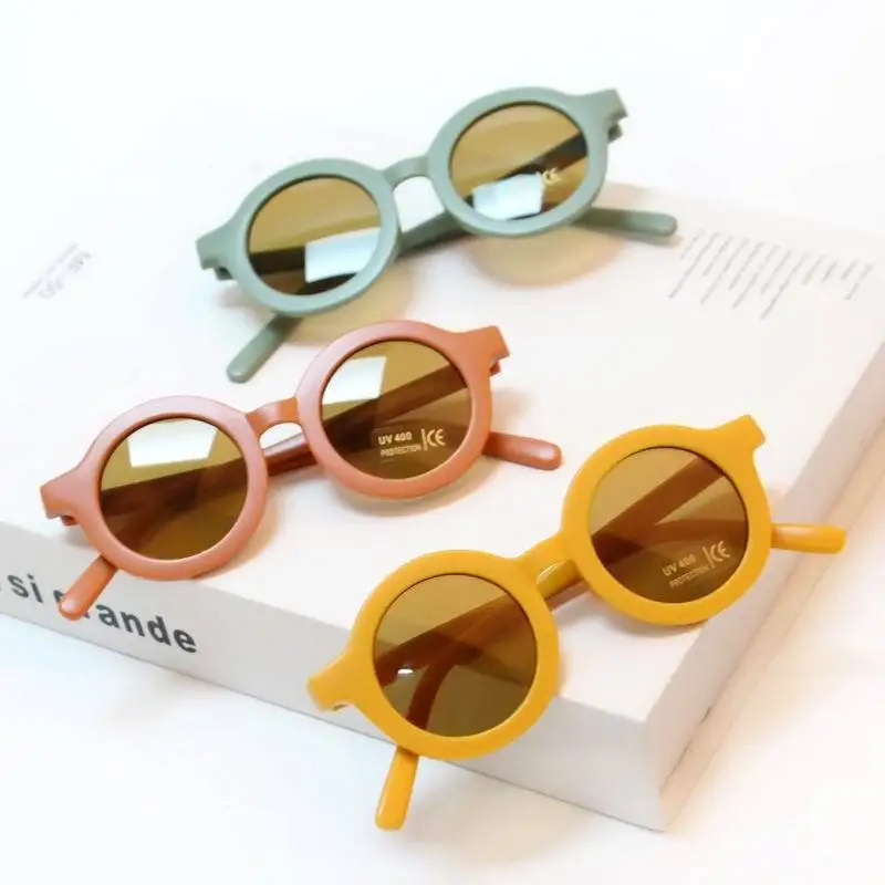 LHKS1101 Good Quality Cute Round Sun Glasses Kids Frosted Sunglasses Wholesale For Girls And Boys