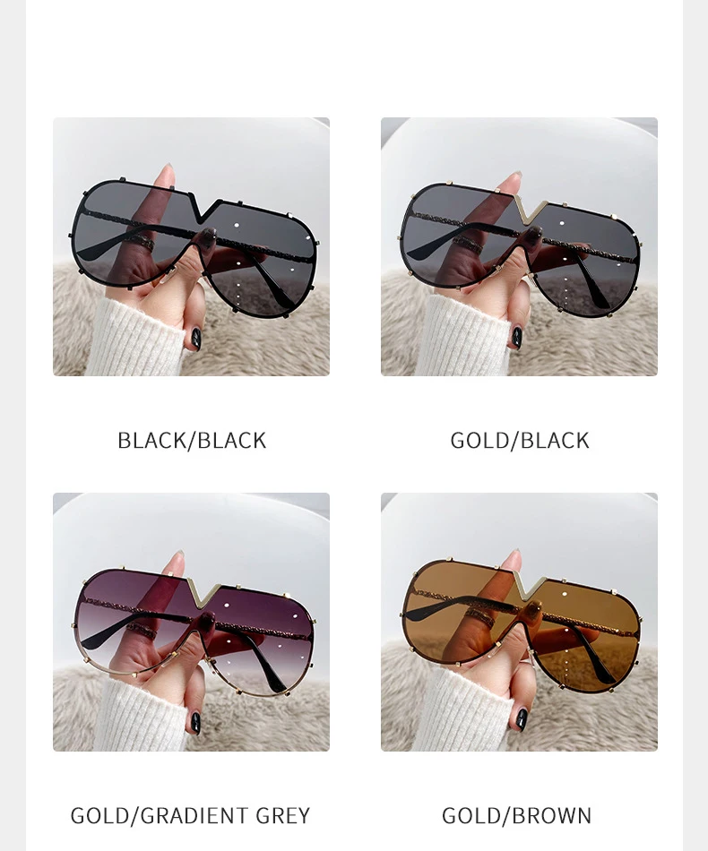 Fashion Luxury Designer Visor Metal Trendy Fashion Uv400 Protection Women Metal Oversized One Piece Sunglasses Women