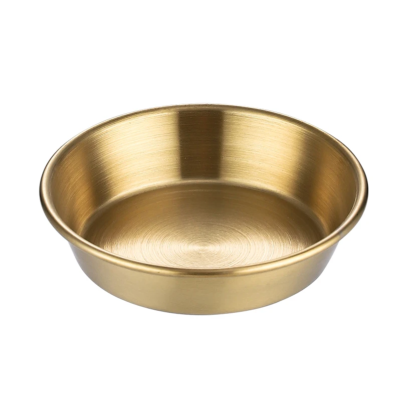Korean 304 stainless steel golden hot pot barbecue sauce cup western food dish dipping plate commercial snack disc