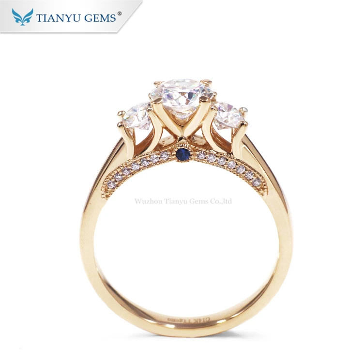 Tianyu Gem 14K 18K Yellow Gold Moissanite Diamond Three Stones Ring Jewelry