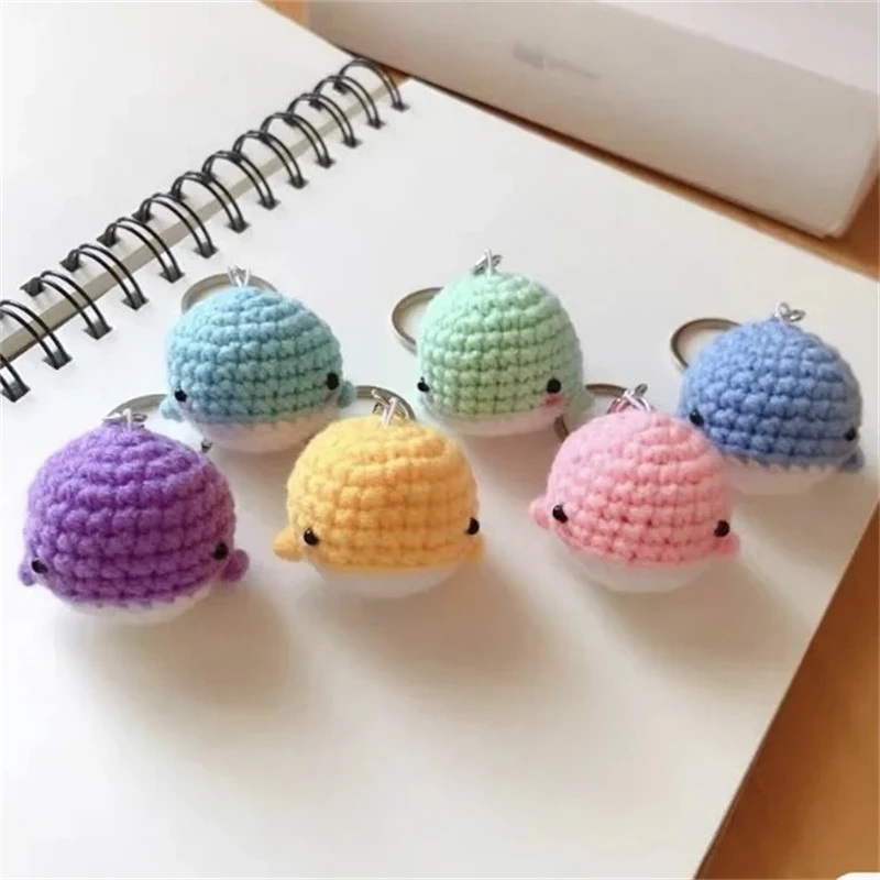 Factory Wholesale Custom  Crocheted Mini  Whales Amigurumi Animals Keychains Crochet Whale Keychain