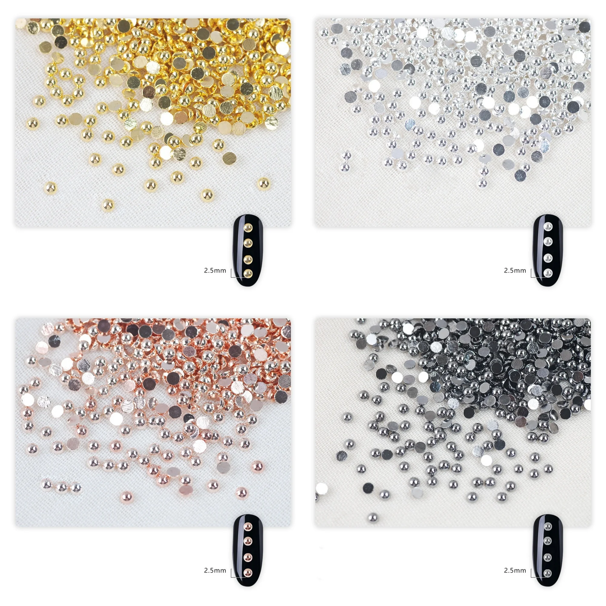 2.5MM Gold & Silver Nail Art Studs 1000pcs/Lot Fashion Half Ball Metal Rivets Manicure Decorations Tools Accessories Weddings