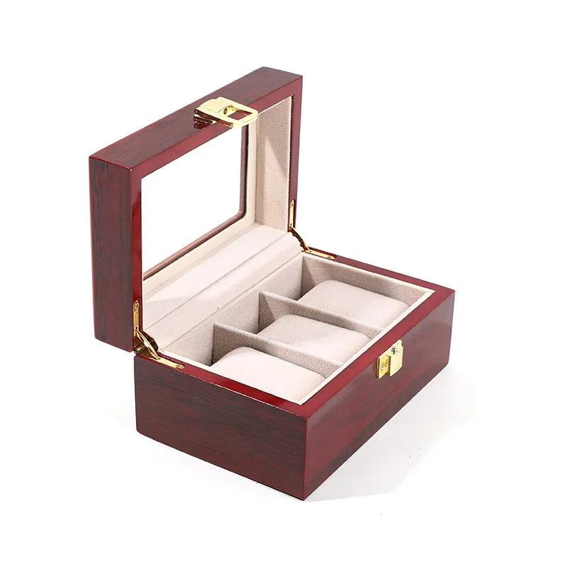 Hot-Selling 3-Position Watch Storage Box Engraved Inner Rice Pillow Factory Source Wholesale Mahogany Piano Paint Cross-Border