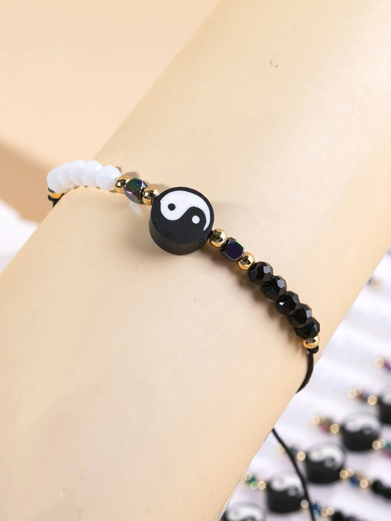 Fashion Handmade Woven Gossip Polymer Clay Crystal Beads adjustable bracelet yin yang couple bracelets