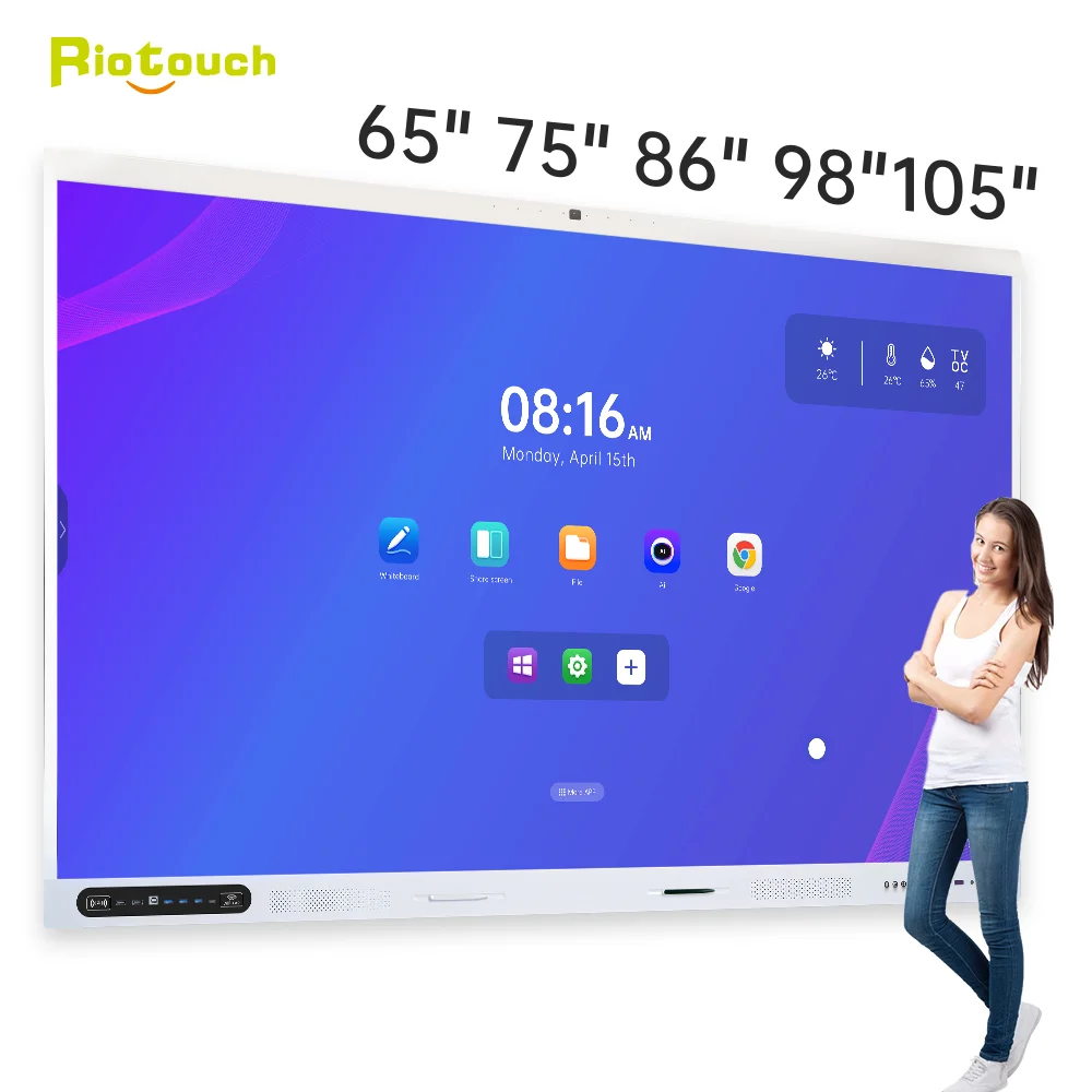 105 Inch Extra Wide Conference Meeting Rooms Landscape Style Interactive Touch Displays Screen with 48MP Camera NFC Finger Print
