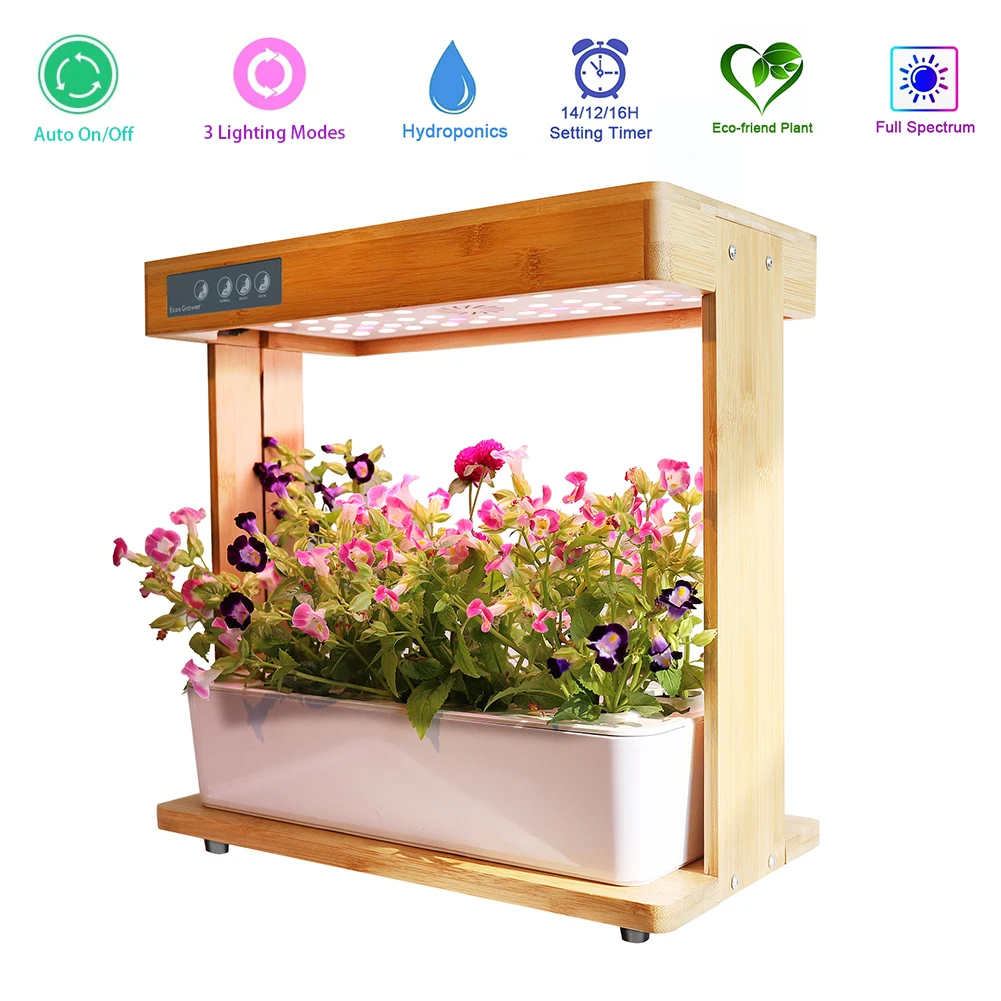 IGS-05 Hydroponics Grow Kit Kitchen Natural Bamboo Plant Led Grow Light With 1 Layer