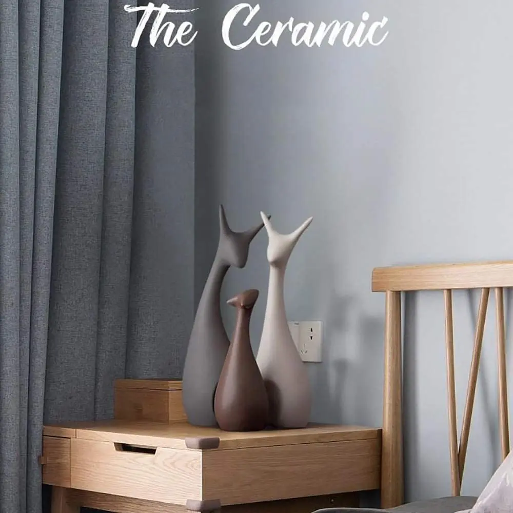 Ceramic Deer Figurine Ceramic Animals Family Figurines Abstract Sculpture Statue Home Craft Ornament Decorative Gift 3pcs/Set