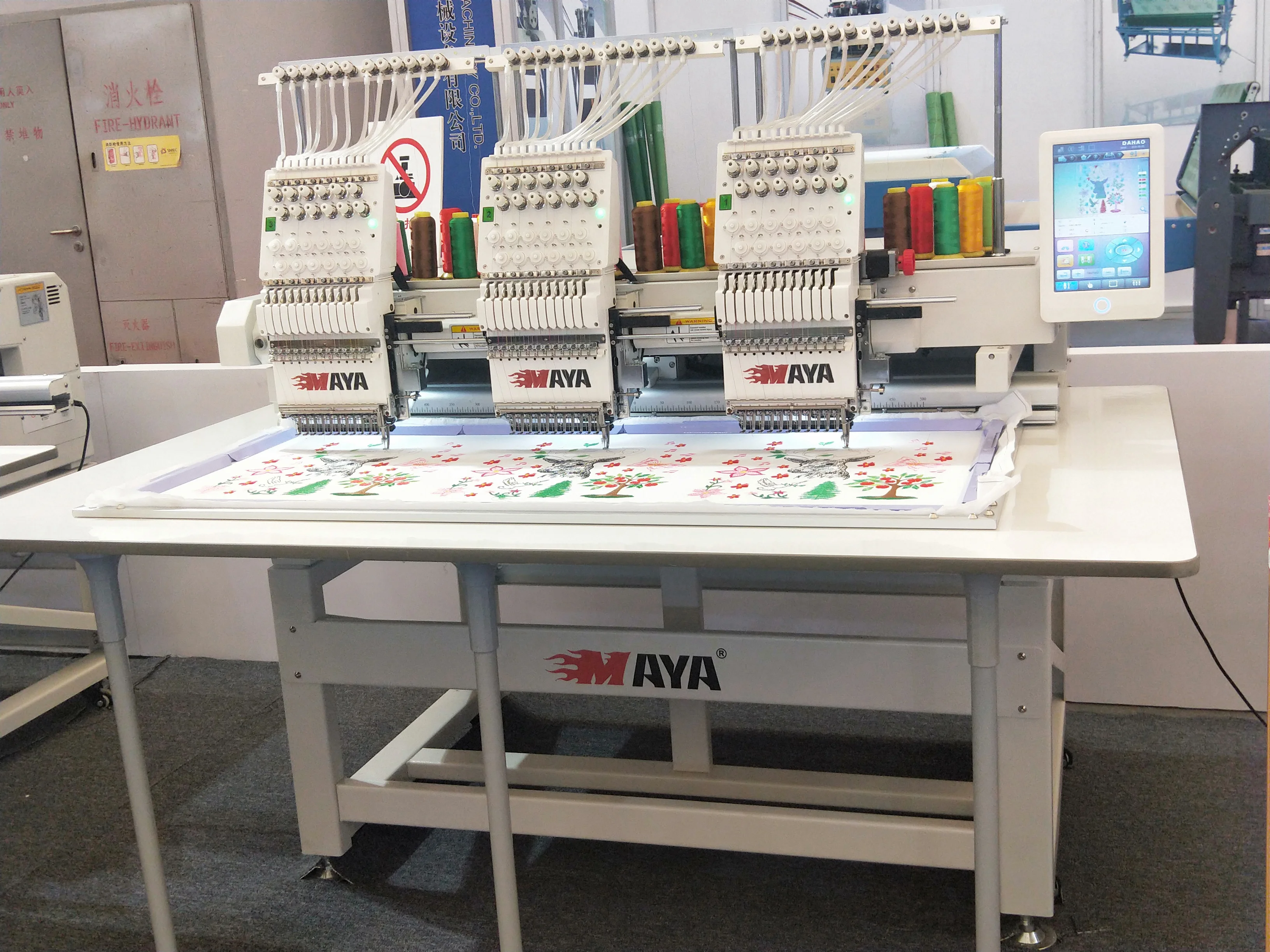 Multifunction Three Cap Flat T-shirt Sequin 3 Head Embroidery Machine Barudan