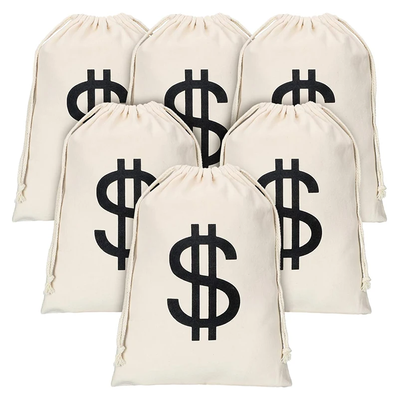 Halloween Supplies Bank Deposit Pouches Drawstring Cotton Money Cash Bags with US Dollar Logo