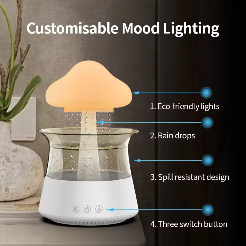 HY hot selling rechargeable mushroom humidifier fogger mushroom diffuser raindrop cloud rain mushroom air humidifier