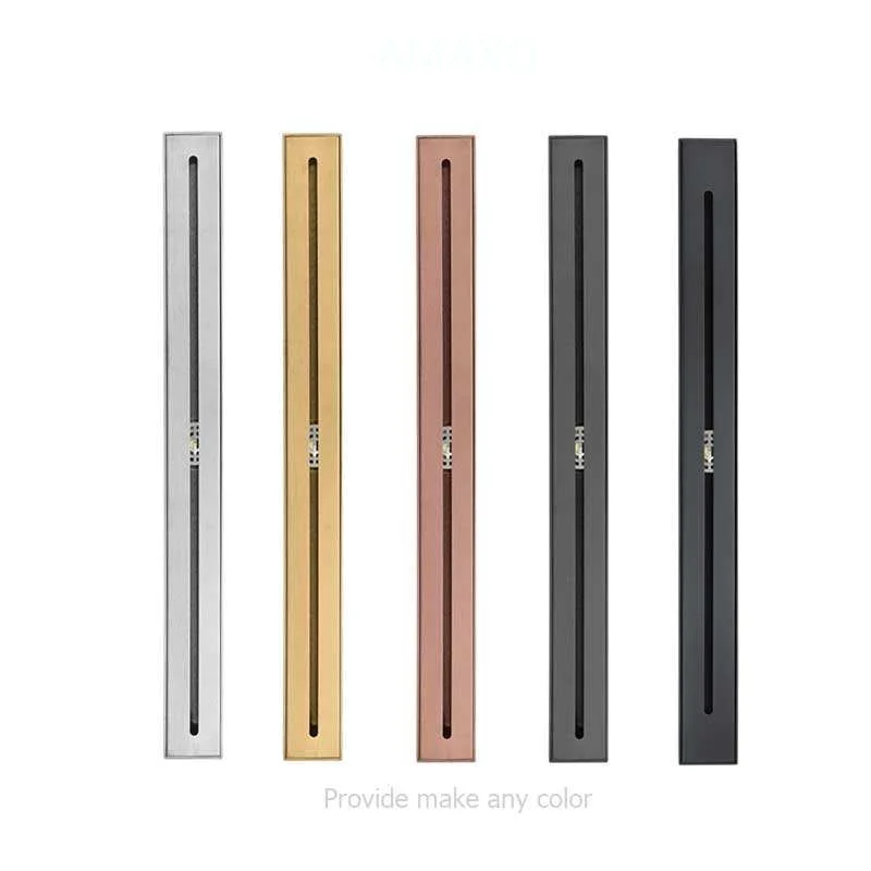 AMAXO Luxury Linear Shower Side Drain Slim Line Kit SS 304 Steel Linear Floor Drain Toilet Bathroom