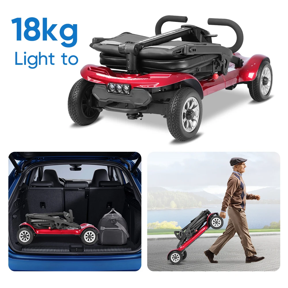 All Terrain 8 inch Lightweight Aluminum Brushless Dual Battery E-Scooter Large Wheel Easy Fold Portable Travel Mobility Scooter