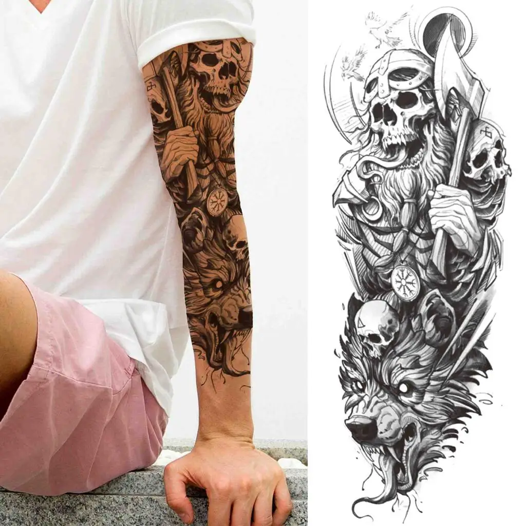 Full Arm Robot Temporary Tattoo Sticker Fake Black Long Tattoos For Men Women Body Art Arm Legs Sleeve Tatoo Sticker For Holiday
